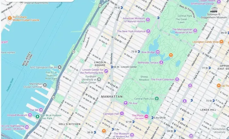 Map of weed delivery coverage in Lincoln Square, Manhattan from Cannadreams at 862 9th Ave