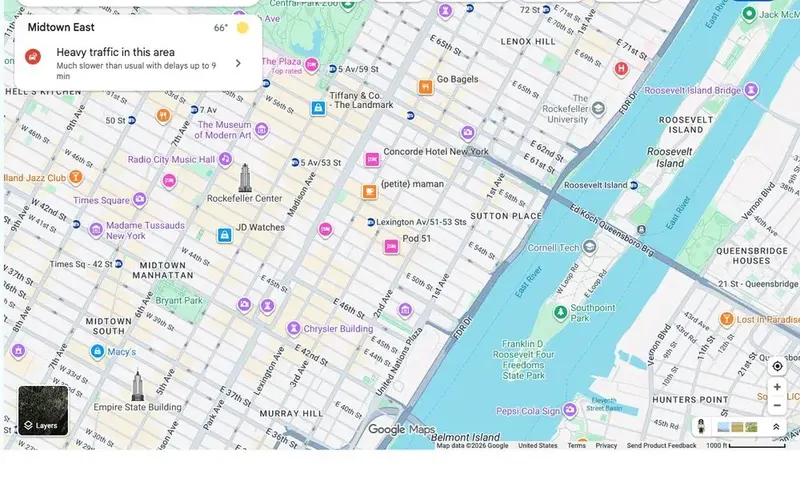 Map of weed delivery coverage in Midtown East, Manhattan from Cannadreams NYC at 862 9th Ave
