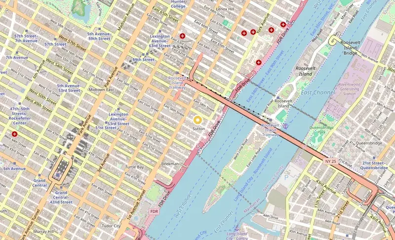 Map of weed delivery coverage in Sutton Place, Manhattan from Cannadreams NYC at 862 9th Ave