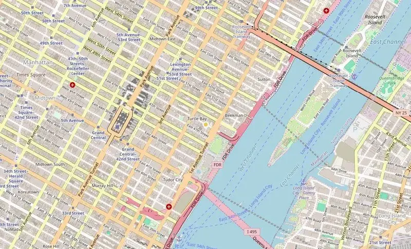 Map of weed delivery coverage in Turtle Bay, Manhattan from Cannadreams NYC at 862 9th Ave