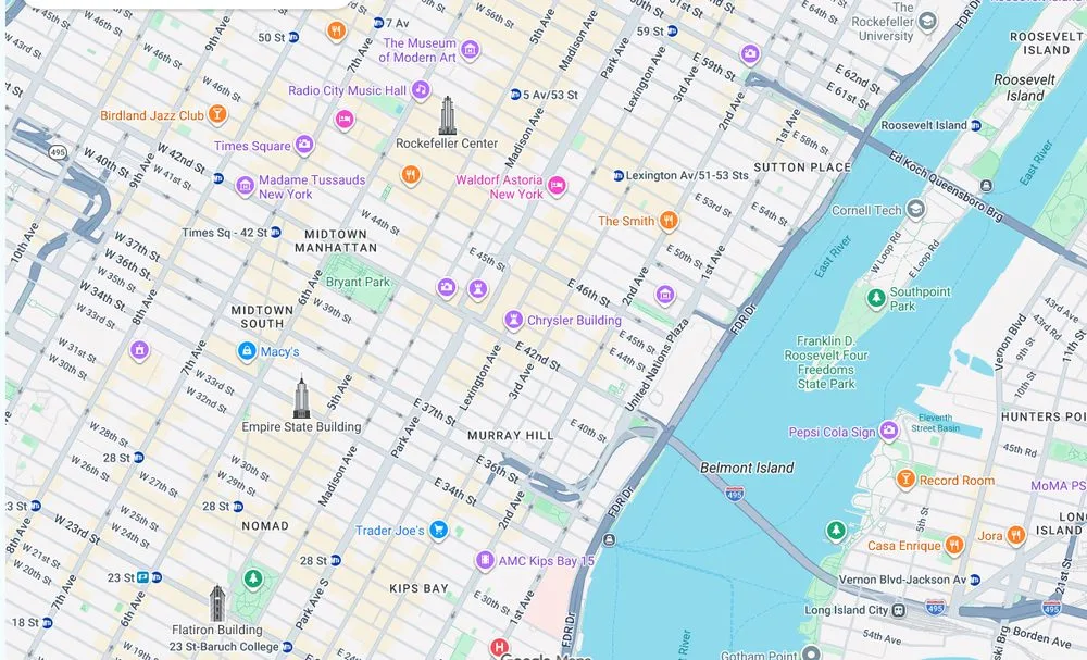 Map of weed delivery coverage in Grand Central, Manhattan from Cannadreams NYC at 862 9th Ave
