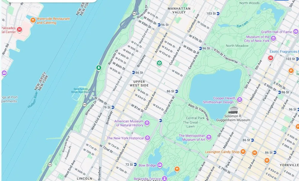 Map of weed delivery coverage in Upper West Side, Manhattan from Cannadreams NYC at 862 9th Ave