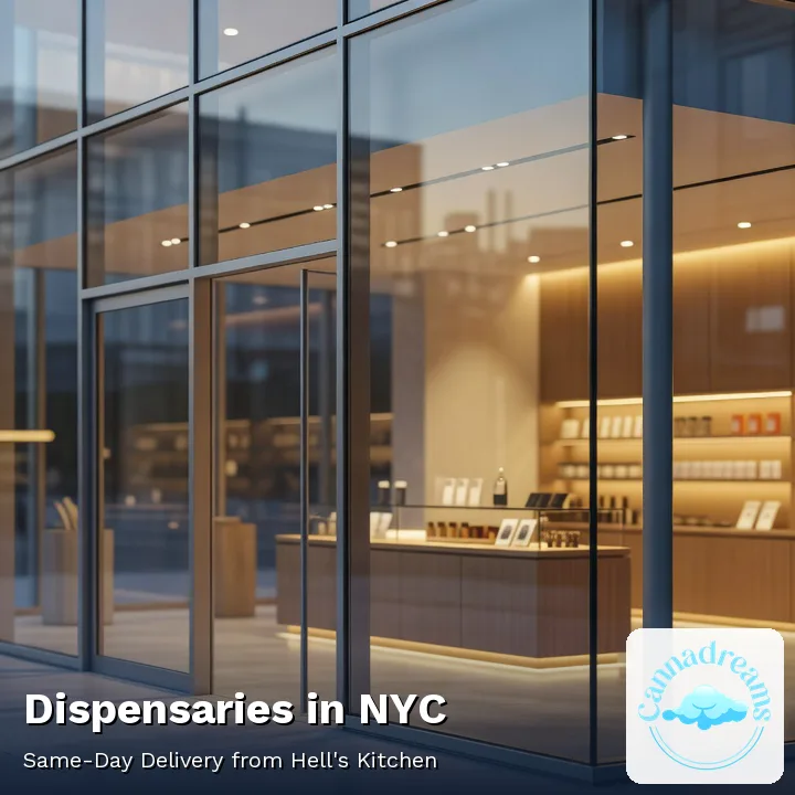 The exterior signage of a licensed New York City adult-use dispensary, Cannadreams at 862 9th Ave in Hell's Kitchen, Manhattan