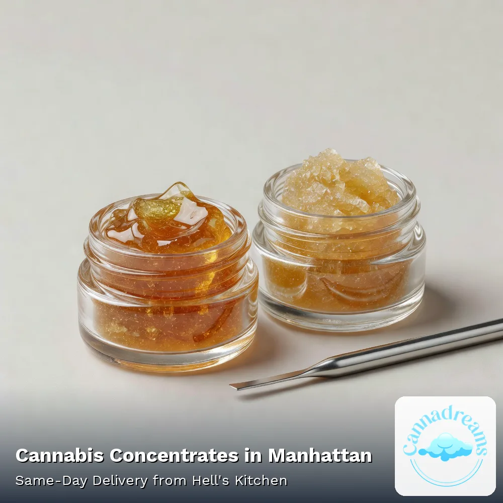 Cannabis concentrates in Manhattan, live resin and rosin jars from Cannadreams, same-day delivery from Hell's Kitchen